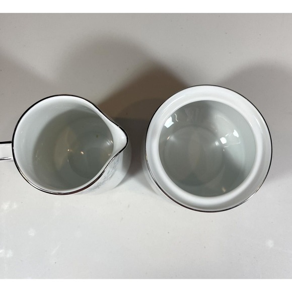 Noritake Japan Inverness Creamer & Sugar w/ Lid 6716 Platinum Rim Contemporary - Picture 4 of 8